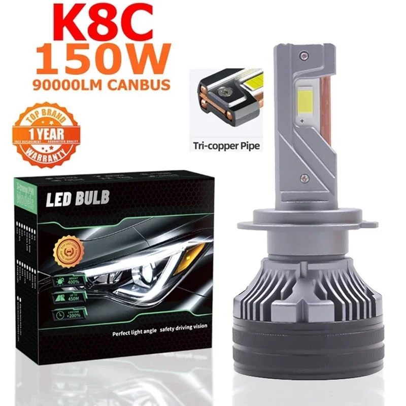 K8C K8 150W 90000LM H7 LED 전구, H7 헤드라이트 키트, 안개등, H4 H7 H8 H11 H1 9005 9012, 자동차 LED 램프, LED 헤드라이트 전구