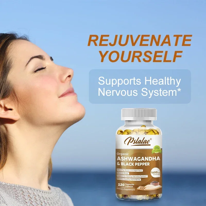 

Natural Ashwagandha 1600 Mg with Black Pepper Extract - Supports Stress Relief, Mood, Energy & Thyroid Health, 120 Capsules