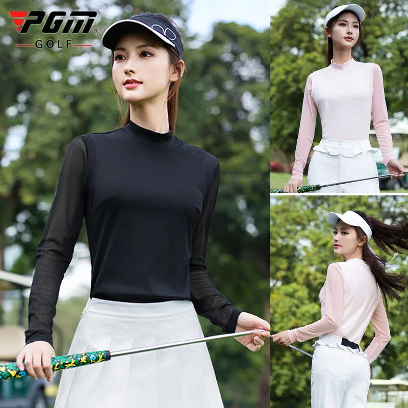 

Женская футболка с длинными рукавами PGM Golf, тонкий дышащий спортивный топ, комплект из двух предметов, солнцезащитные сетчатые рубашки для гольфа, женская спортивная одежда с высоким воротником