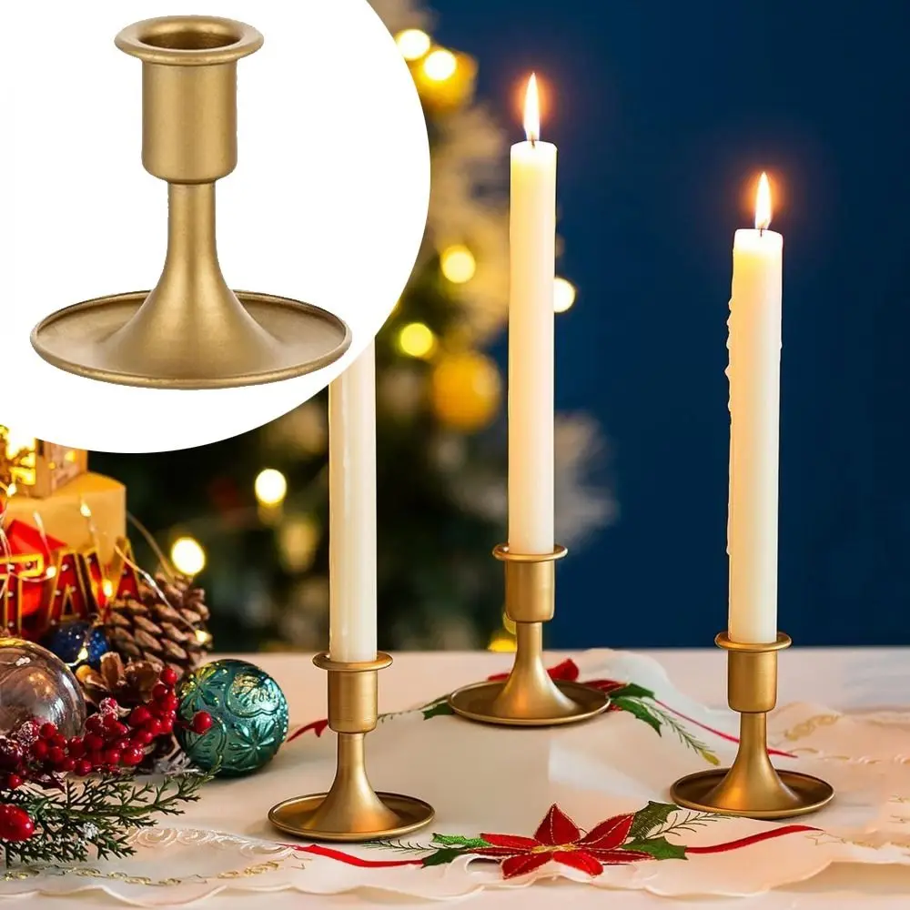 Retro Gold Taper Candle Stick Iron Delicate Taper Candle Stand Sturdy Household Vintage Candlestick Holder Desktop Ornament