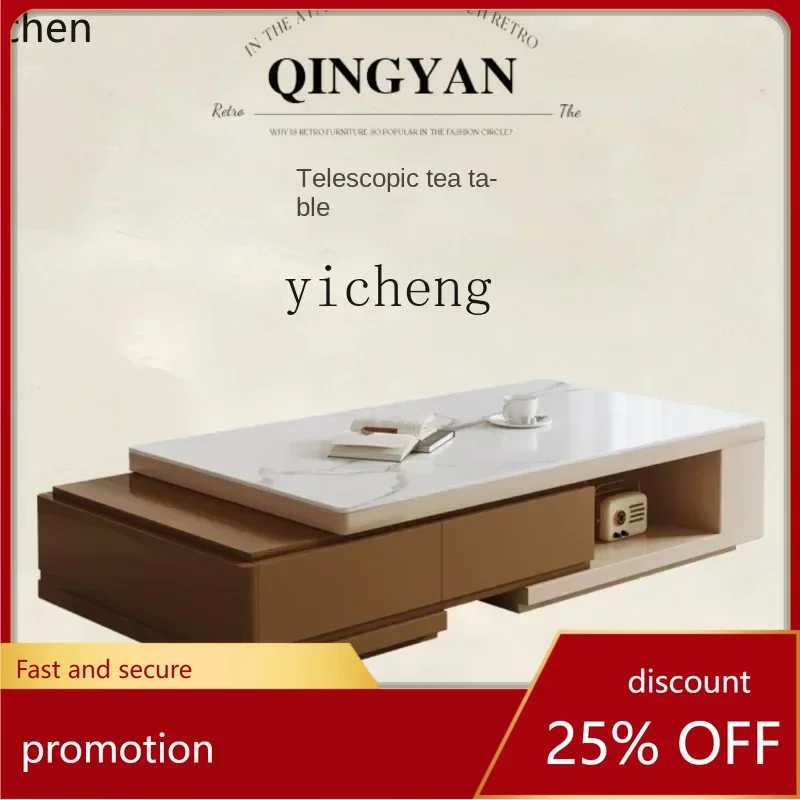 

HXL Rock Plate Coffee Table Living Room Small Apartment Home Modern High-Grade Retro Coffee Table Floor-Standing Retractable