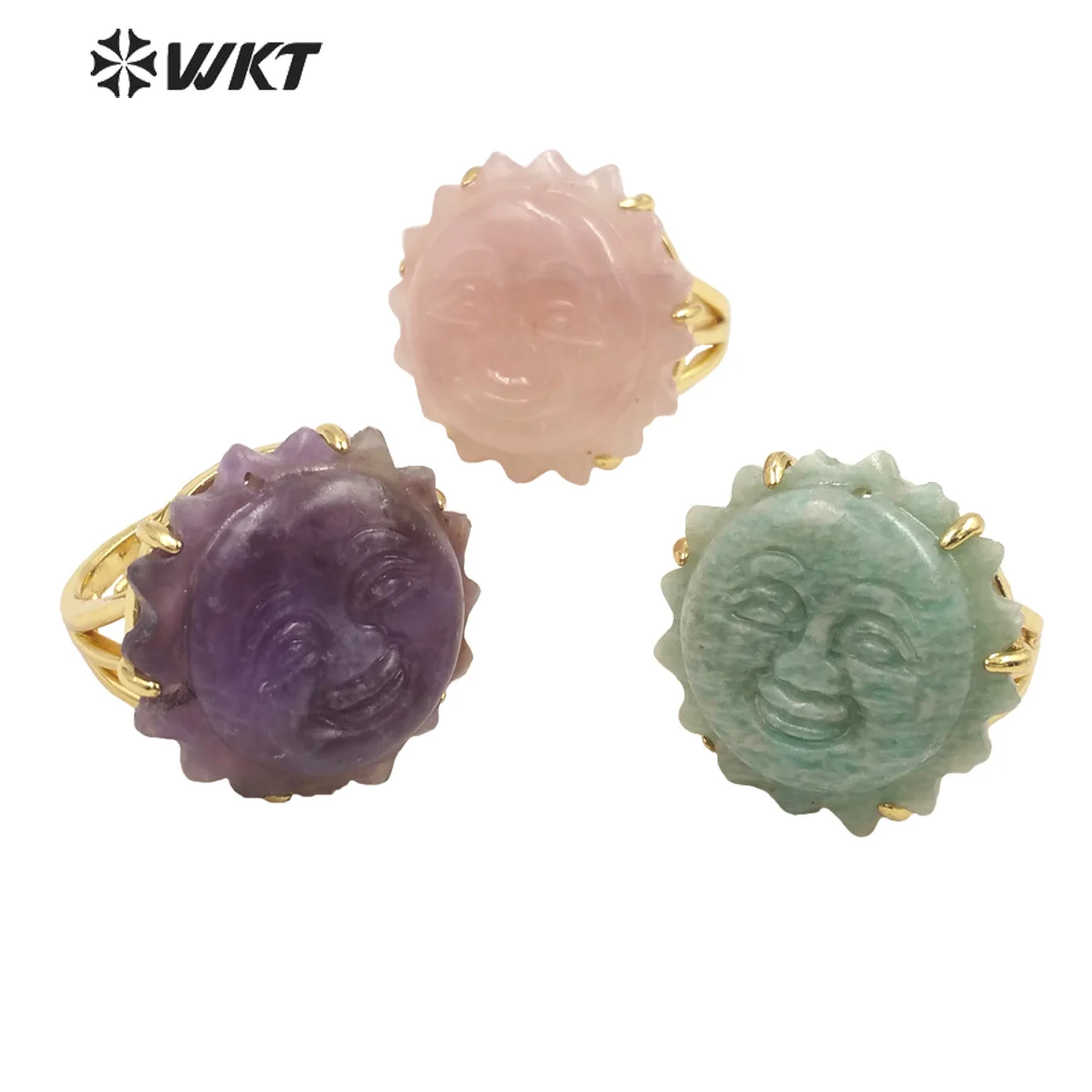 

WT-R489 Sun Face Style Natual Gemstone Women Accessory Ring 18K Gold Plated Jewelry Lovely SAlE Unique Design Beautiful