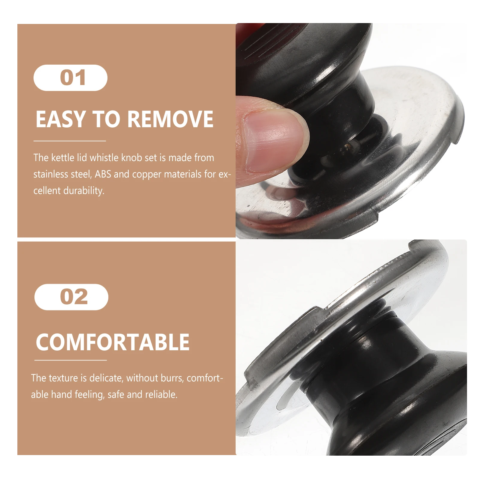 

Stainless Steel Kettle Lid Knobs 10 Sets Whistle Handles Replacement Copper ABS Material Water Kettle Parts Kitchen Gadgets