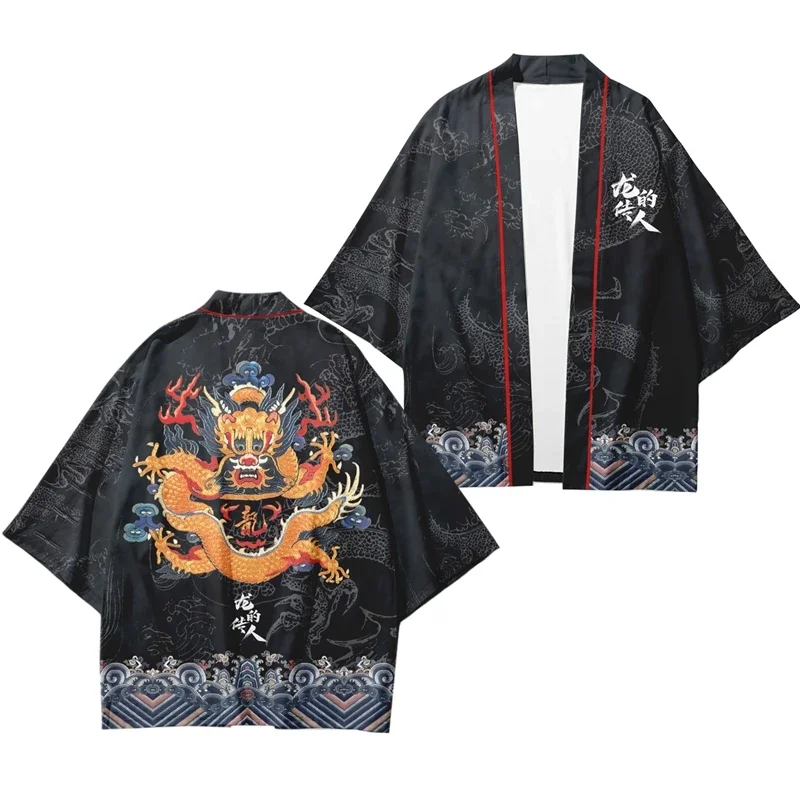 Kimono Tradisional Gaya Jepang Motif Naga Terbaru untuk Pria, Yukata Cardigan, Kemeja Cosplay Haori, Atasan Streetwear Ukuran Besar