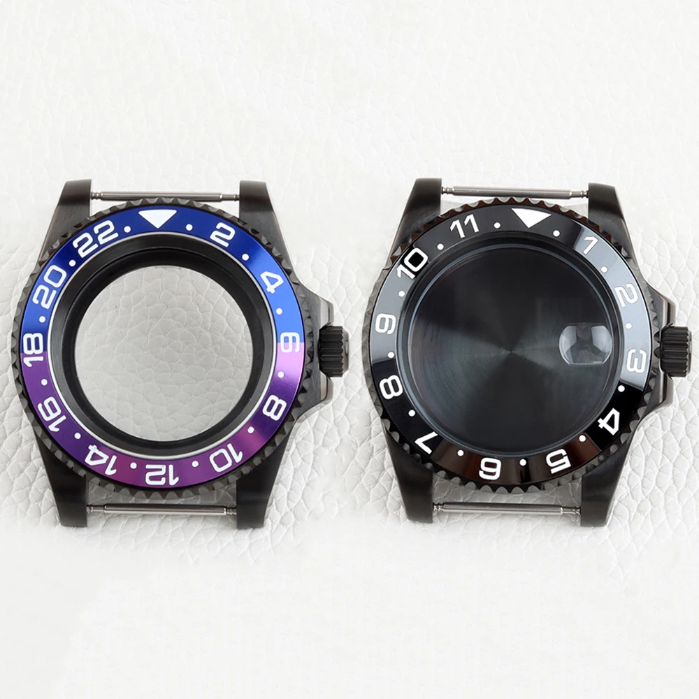 Cassa per orologio NH35 nera da 40 mm Vetro zaffiro impermeabile solido acciaio inossidabile 316L per movimento GMT NH34 NH35 NH36 NH38 Quadrante da 28,5 mm