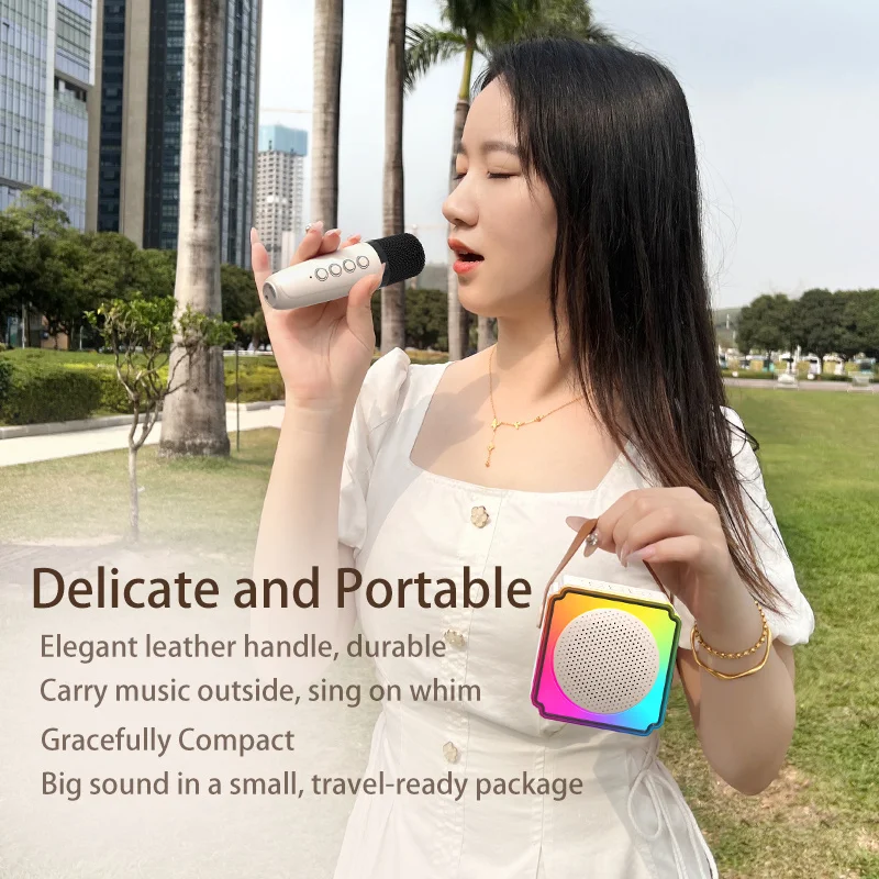 Mini Karaoke Machine para Crianças e Adultos, Alto-falante Bluetooth Portátil com 2 Microfones Sem Fio, Soundbox, Presente de Aniversário