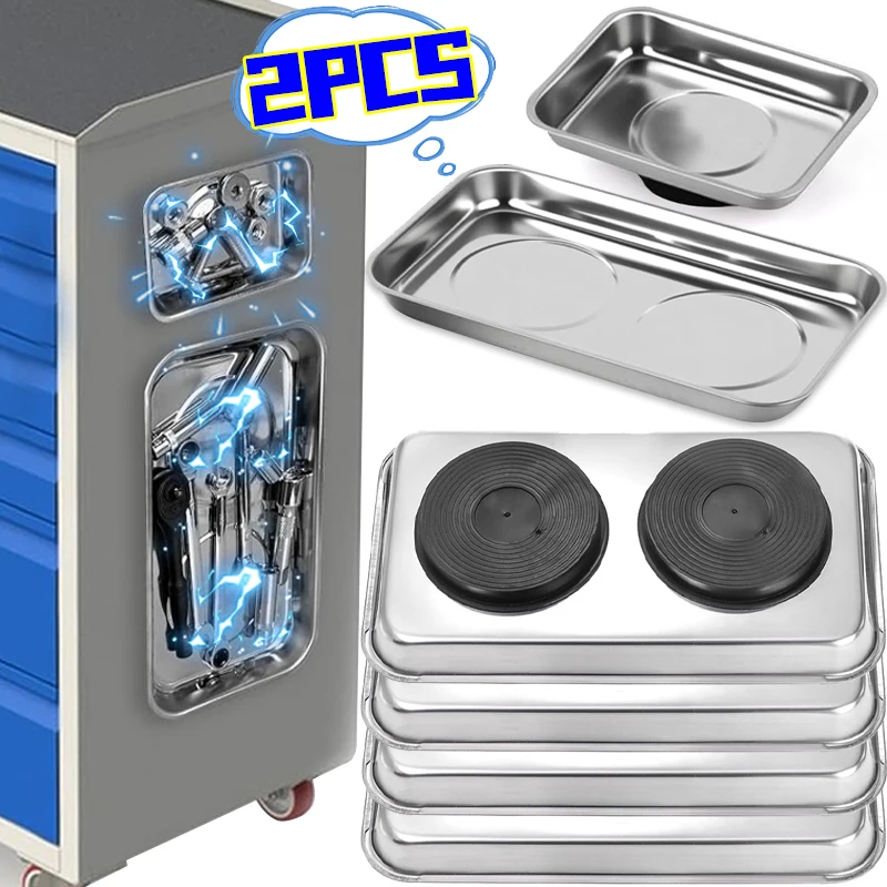 

2/1 шт. Магнитный лоток из нержавеющей стали для мелких деталей, круглый и прямоугольный, для организации хранения винтов и гаечных ключей, аксессуары для инструментов