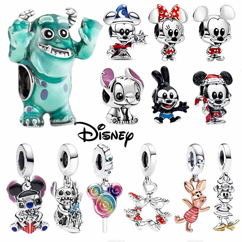 

Disney New 925 Silver Minnie Mickey & Stitch Charms Beads Fits 3mm Original Bracelet Necklace Womens DIY Fine Jewelry Gifts