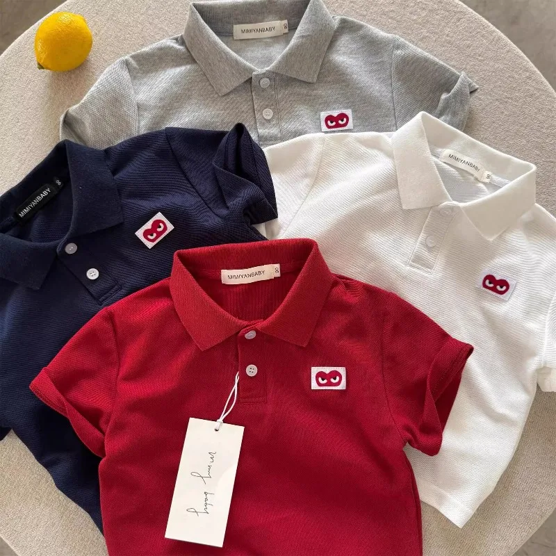 2026 Summer Children's Solid color POLO Shirt Boy Handsome Fashion T-shirt Lapel Comfortable Half Sleeve  Short Sleeve