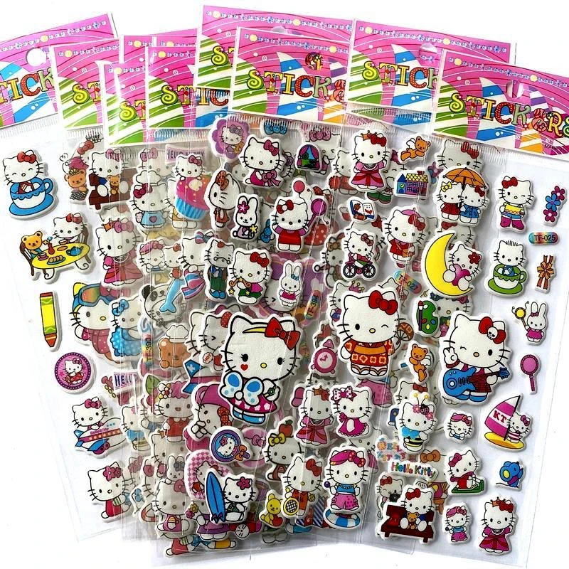 Kawaii 12pcs/set Hello Kitty 3D Bubble Stickers Decoration Decal Cute Children Reward Puffy Sticker Stationery Supplies Kids Toy