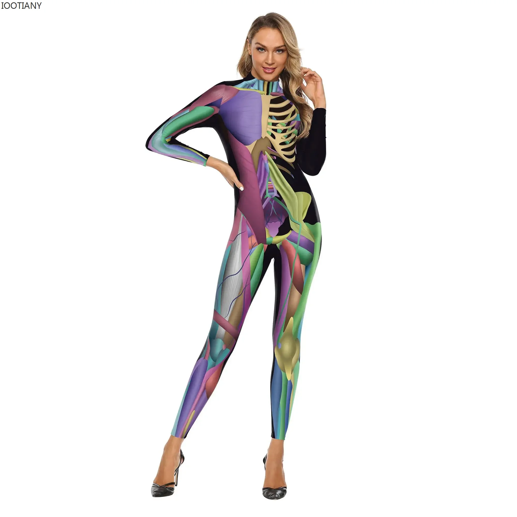 Donne carnevale scheletro stampato tuta Halloween adulto Cosplay Zentai vestito femminile Fitness body per le vacanze Rave Outfit nuovo