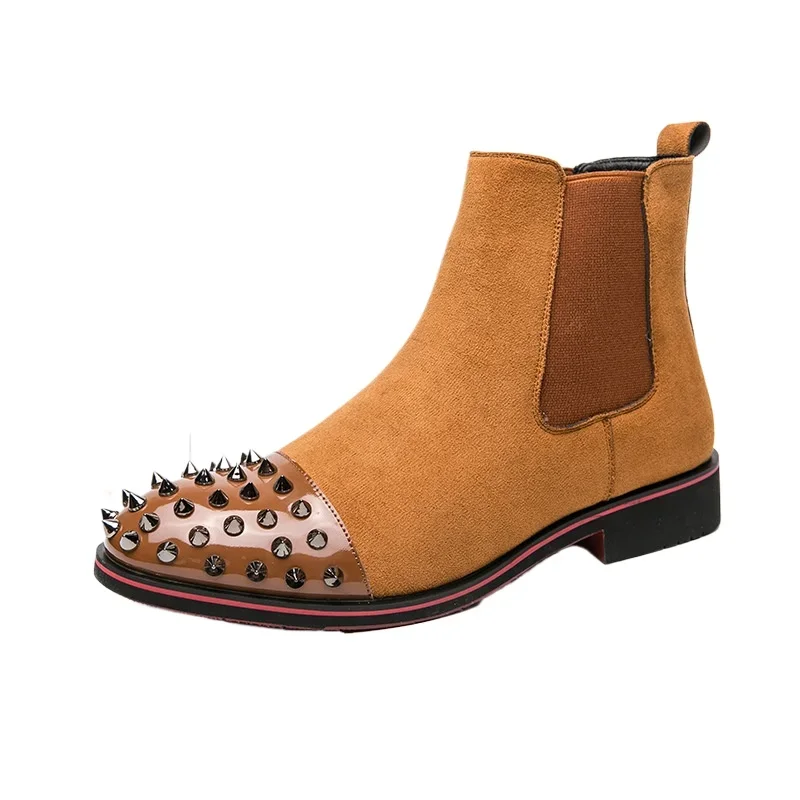 الفاخرة المسامير تصميم الرجال تشيلسي الأحذية موضة جلد الغزال وأشار حذاء من الجلد للرجال عالية أعلى حذاء كاجوال Botines Hombre #5
