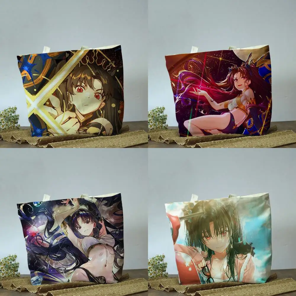 Ishtar Fate Grand Order Rin Tohsaka Plain Beige Cotton Polyester Canvas Shoulder Bag for Grocery & Travel