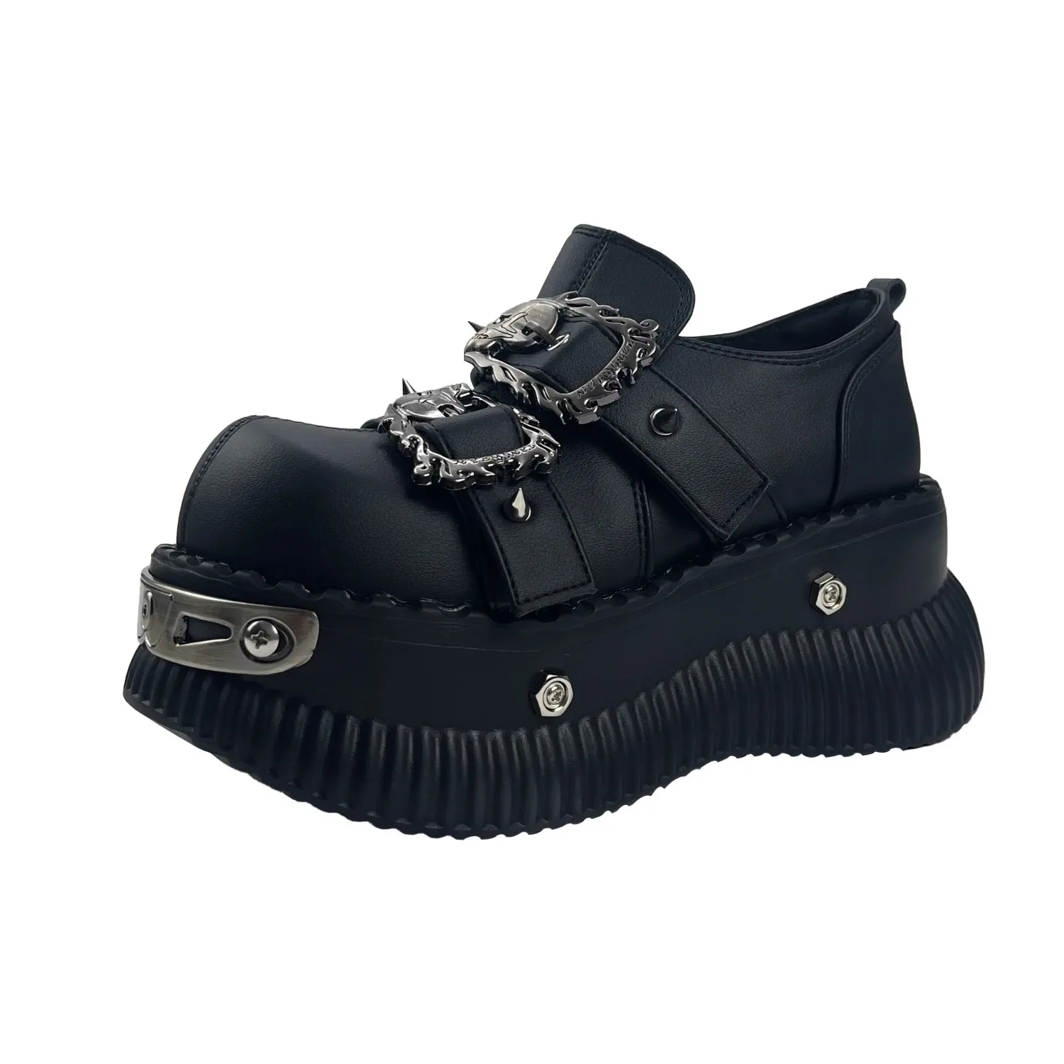 Women Punk Rivet Buckle Platform Mary Jane Shoes For Cosplay Gothic Daily Street Party Club Casual Outfit For Young Ladies