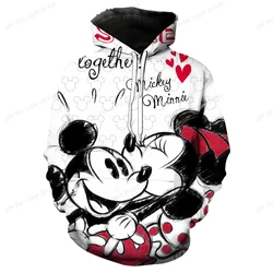 2024 New Disney Women Hoodies Mickey Mouse Harajuku Oversized Hoodie Cartoon Sleeve Tops Fashion Pockets Hooded Sweaters Female