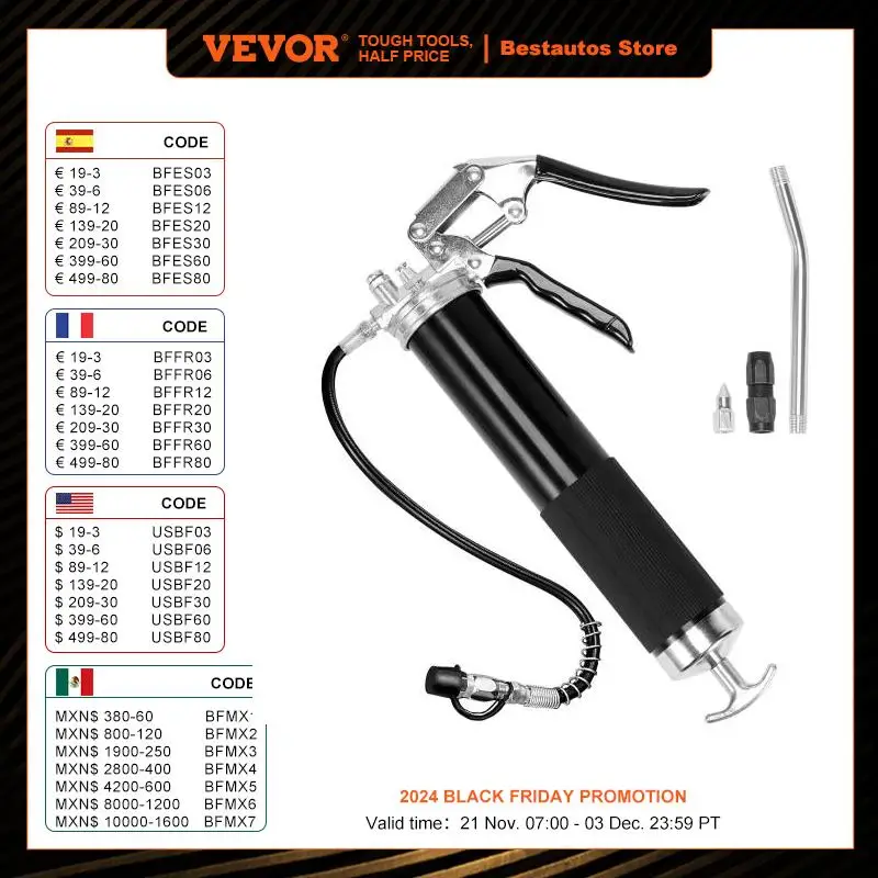 VEVOR 6000PSI Grease Gun Mini Pistol Grip Gun Set yringe for Oil And Car Lubrication SUV Trucks with Flexible Extension Hose