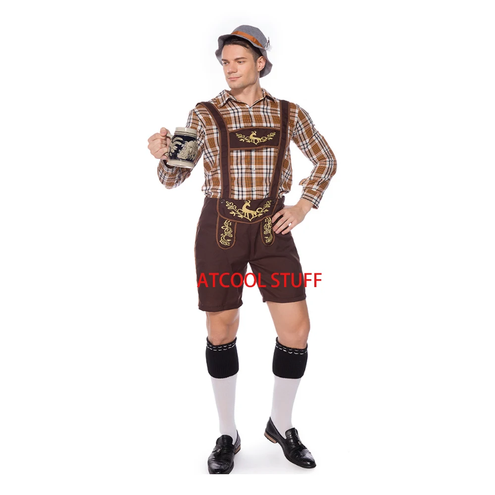 Maschio Oktoberfest Lederhosen Costume bavarese Octoberfest Costume da birra tedesco bretelle pantaloncini da uomo Halloween Cosplay Outfit