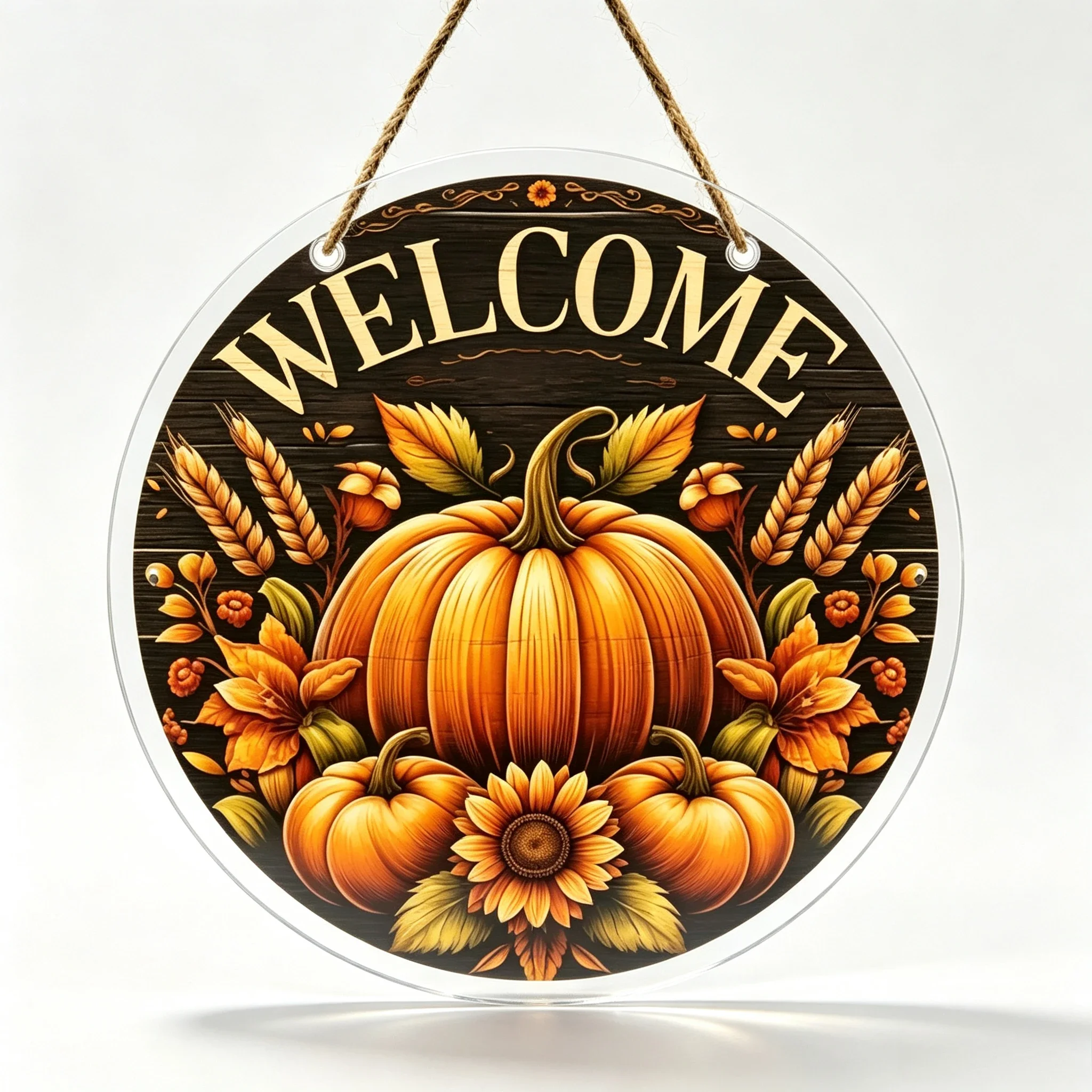 2D Flat, 1pc 1pcs Rustic Round Wooden Welcome Sign - Vintage Farmhouse Wall Decor Suitable for Outdoor Garden, Artificial Autumn