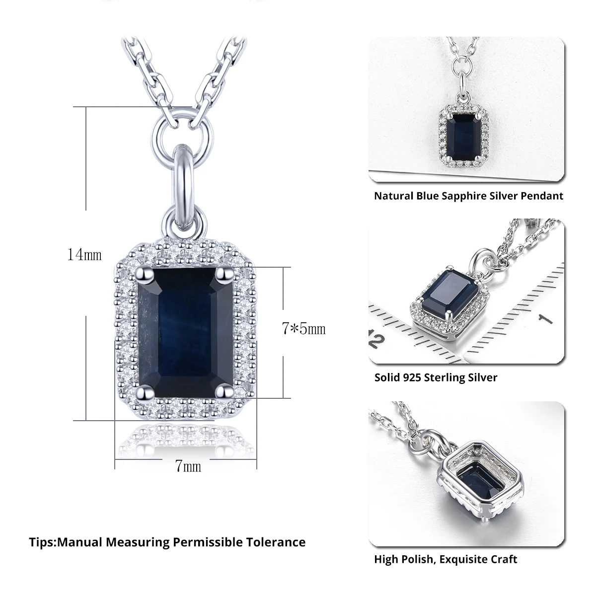 Natural Blue Sapphire Sterling Silver Pendants 1.15 Carats Genuine Precious Gemstone Exquisite Fine Jewelrys S925 Women Gifts