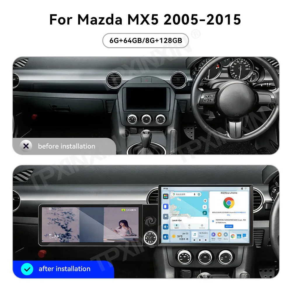 For Mazda MX5 2005-2015 Android Car Radio Multimedia Video Player Wireless Carplay Autoradio Stereo GPS Navigation Head Unit