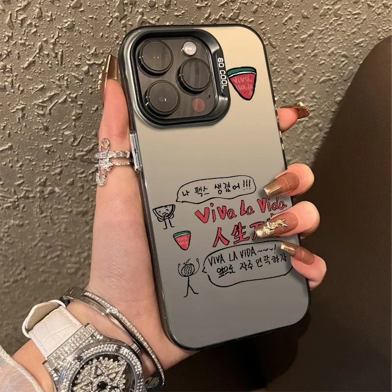 Capa de telefone fosco para iPhone, capa laser luxuosa, melancia cintilante, Viva a Vida, tendência de moda quente, iPhone 15 Pro Max, 13, 12, 11, 14