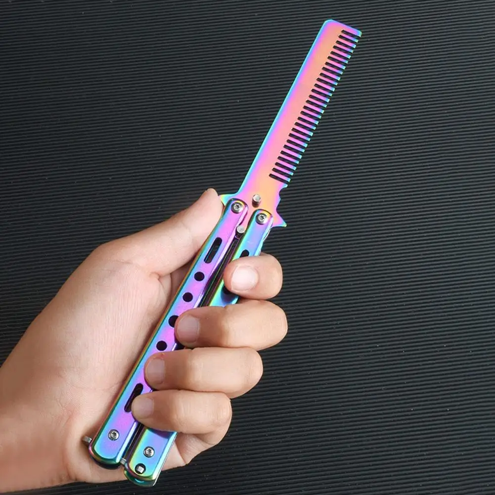 Butterfly Knife Comb Unsharpened Steel Metal Folding Knife Training Tool, Practice Martial Arts Training Sword ﻿