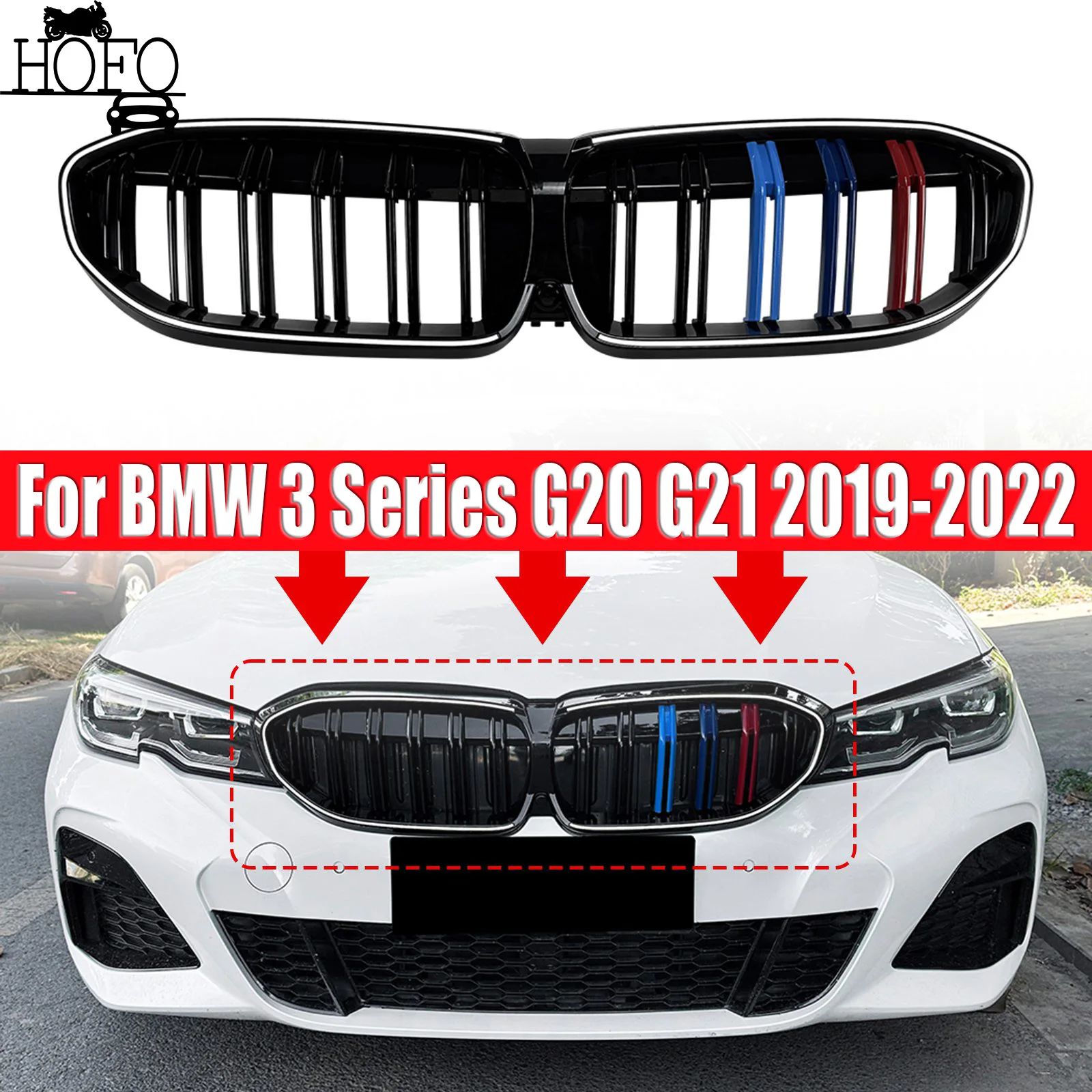 

For BMW 3 Series G20 G21 2019-2022 Front Kidney Grille Racing Grill Upper Bumper Radiator Hood Mesh Grid