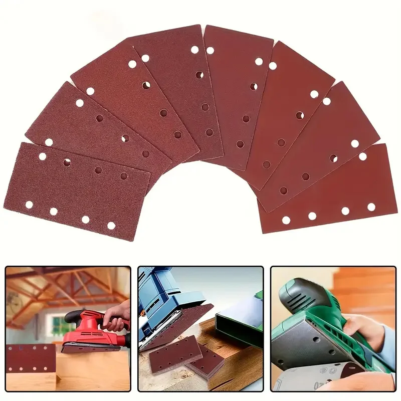 10/20/30 Stück 93 x 185 mm Schleifblätter 8 Löcher Klettverschluss Rechteckige Schleifpapierblätter Sortiert zum Polieren und Schleifen von Metall – Detail 7