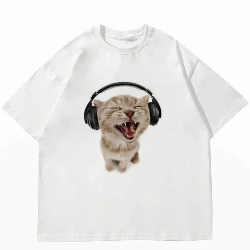

Top Women's Cute Cat Printed Short Sleeve T-shirt Women's Harajuku Fashion Streetwear Cute Style Y2K Summer Clothing