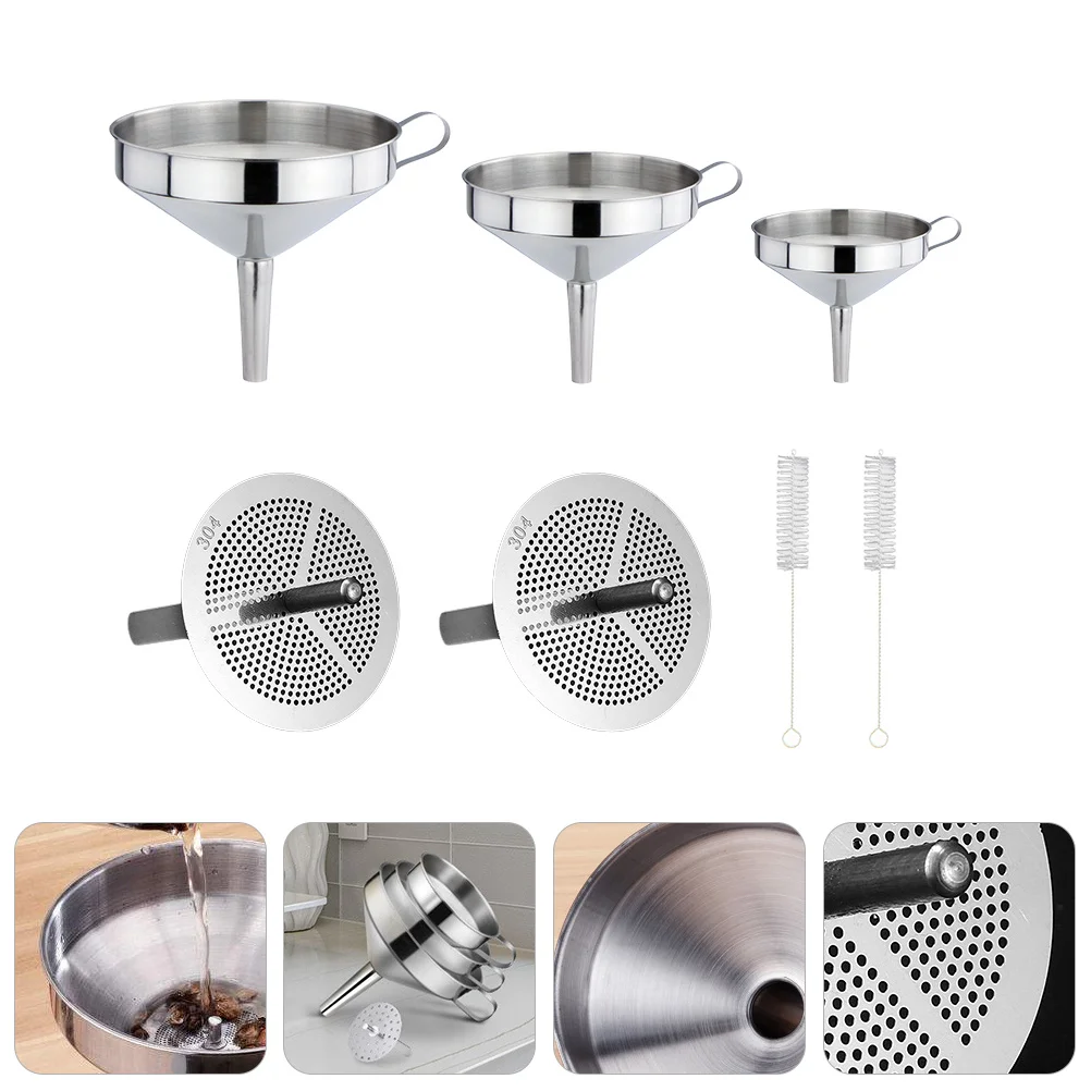 

1Set Stainless Steel Kitchen Funnel Set Small Mouth Filter Strainer for Liquid Dry Ingredients Powder Transfer with Cleaning