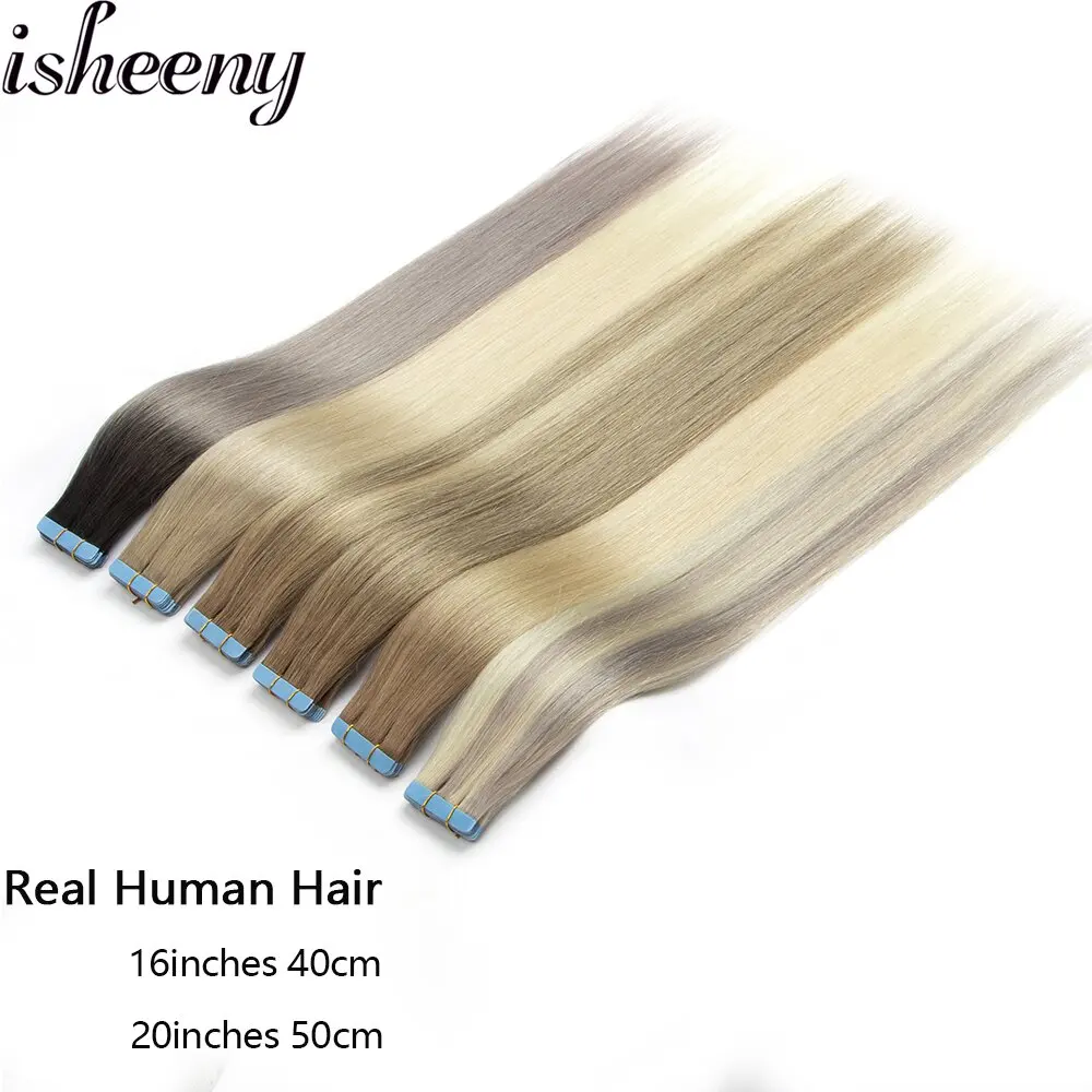 New Colors Tape In Human Hair Extensions Natural Hair Straight Blonde Skin Weft Invisible No Remy Tape Hair Extension 20pcs
