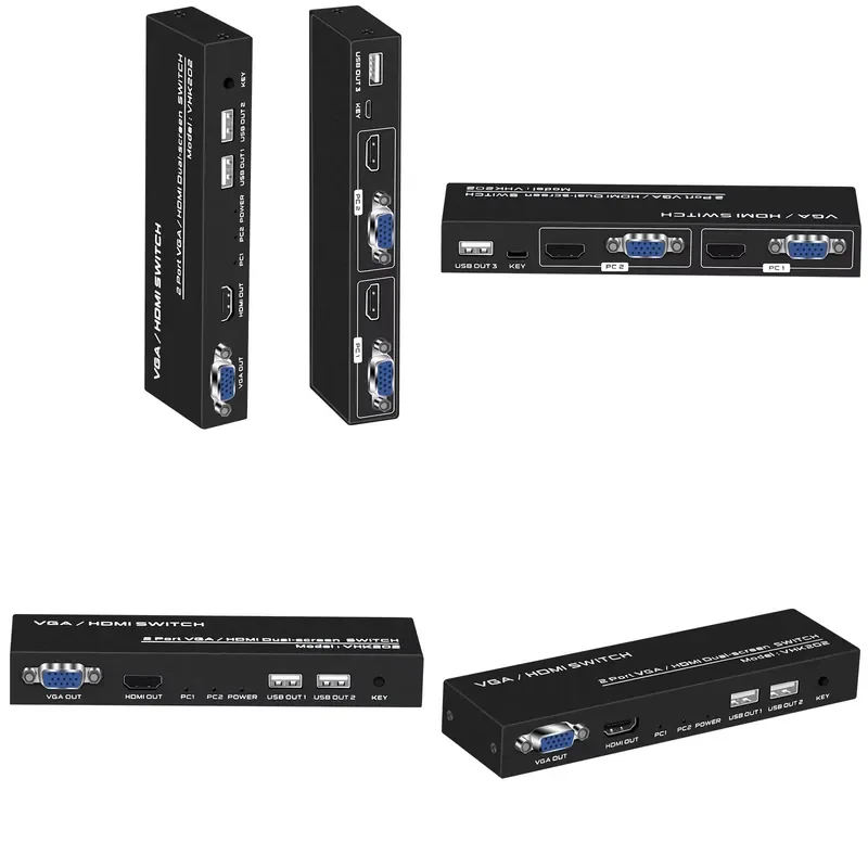 FJ-VHK202 FJGEAR 2 PORT VGA+HDMI KVM Dual Screen Switch 4k Ultra-high Resolution 3840*2160/30Hz USB2.0 Switch