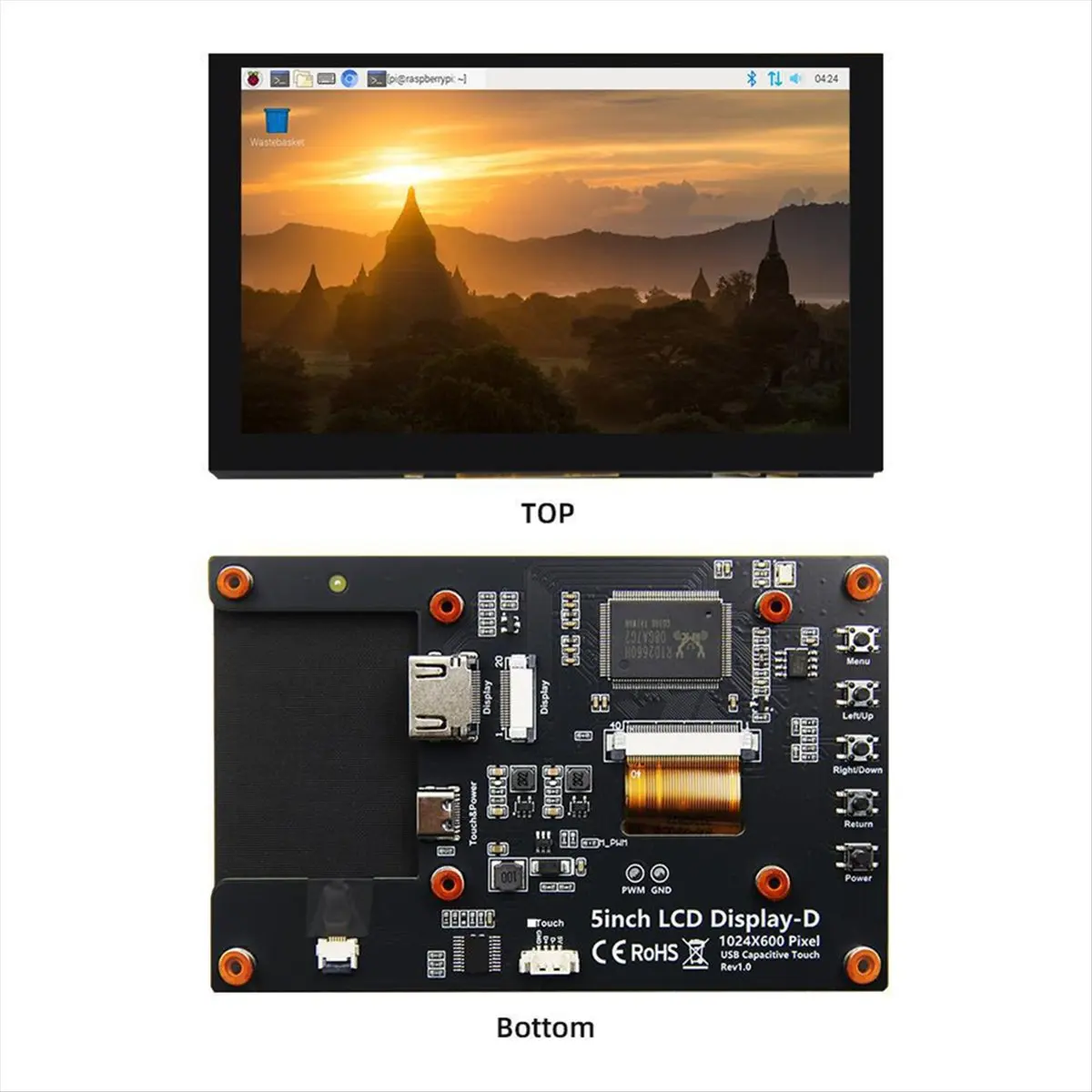 A49T 5inch 1024x600 Inner -Compatible IPS LCD Module Monitor Display Screen with Capacitive Touch Panel for