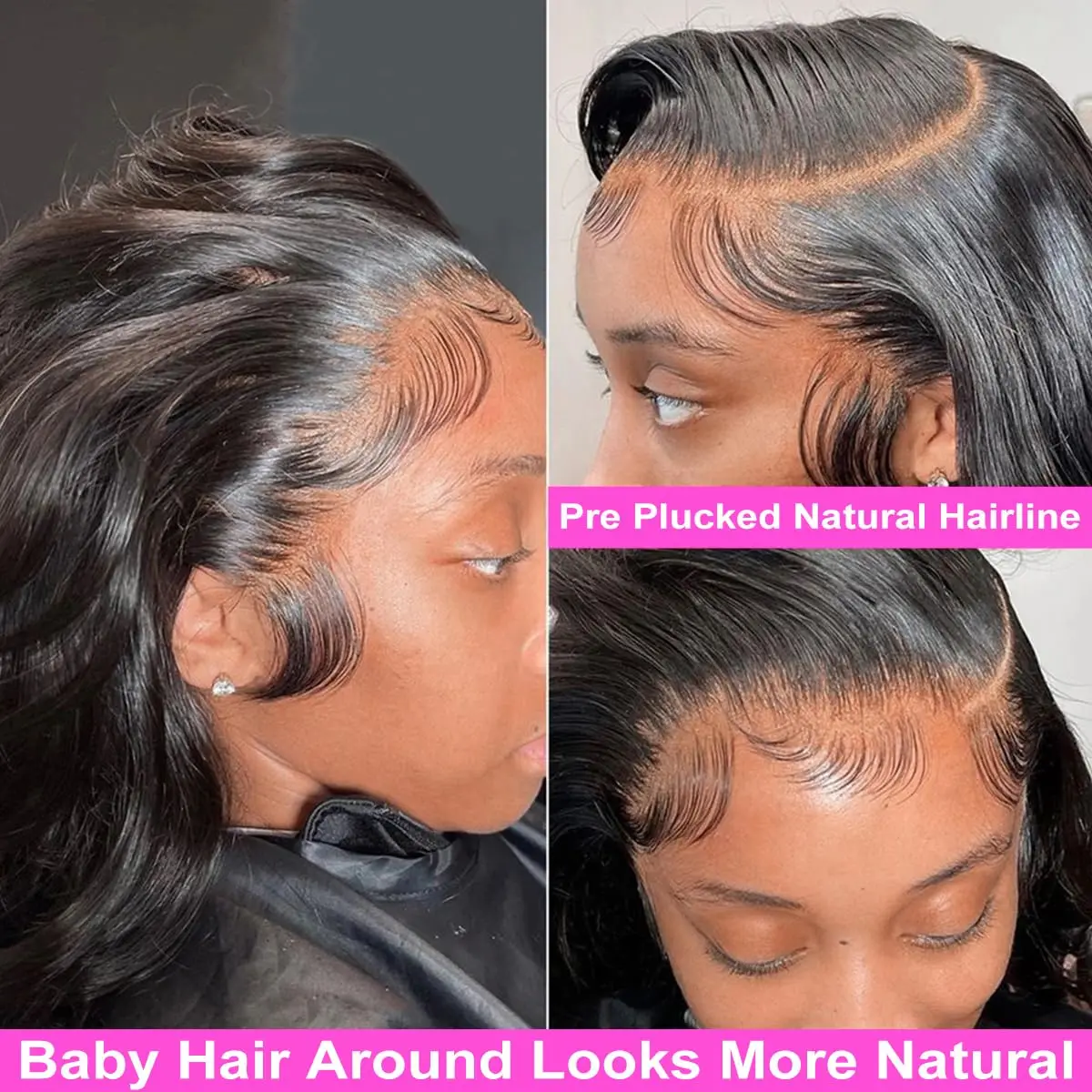 28 30 inches 13x4 lace front wig human hair pre-plucked wavy lace front wig human hair 180% density front wig Natural Black image 4