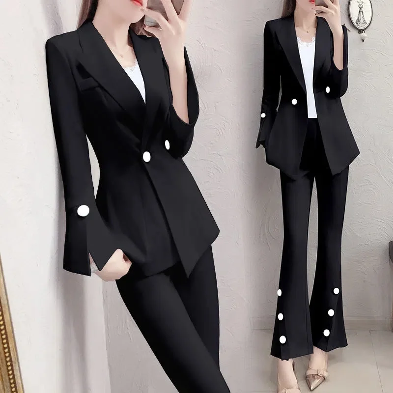 Imagem -05 - Blazer Feminino Peça Conjunto 2023 Primavera e Outono Nova Moda Temperamento Senhora Terno Jaqueta Queimado Calças Preto Terno de Duas Peças L115