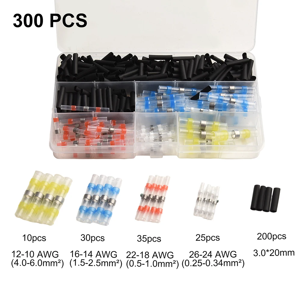 Heat Shrink Solder Butt Connectors Kit 300 Pieces with Clear Insulated Tubing and Waterproof Seal for Electrical Wiring