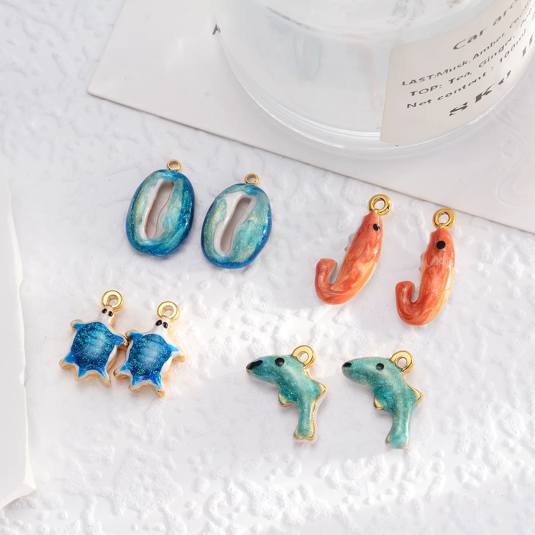 2Pcs Stainless Steel Ocean Series Shrimp/Dolphin/Sea Turtle/Shell Enamel Pendant For DIY Earrings Necklace Jewelry Accessories - view 5