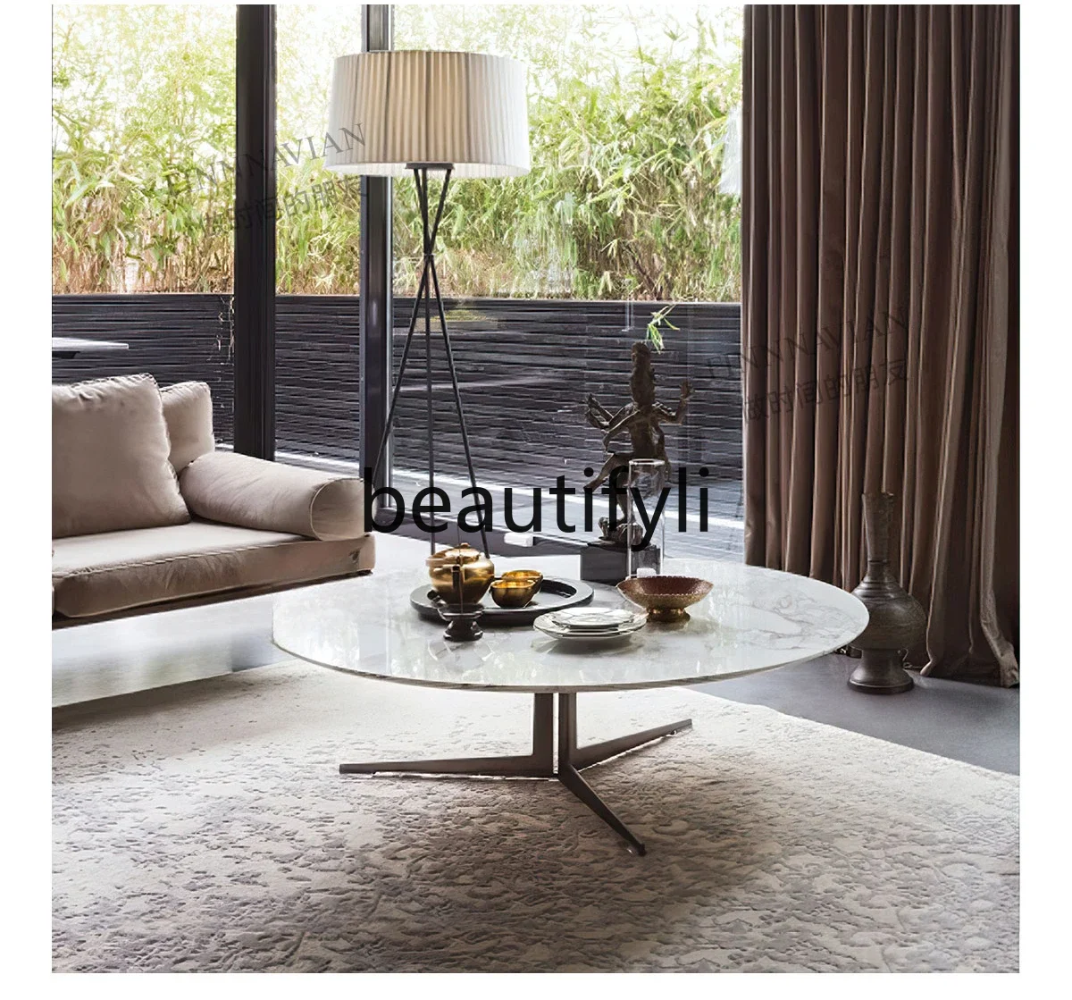 

yj5 Italian minimalist marble coffee table black walnut tea table light luxury design tea table