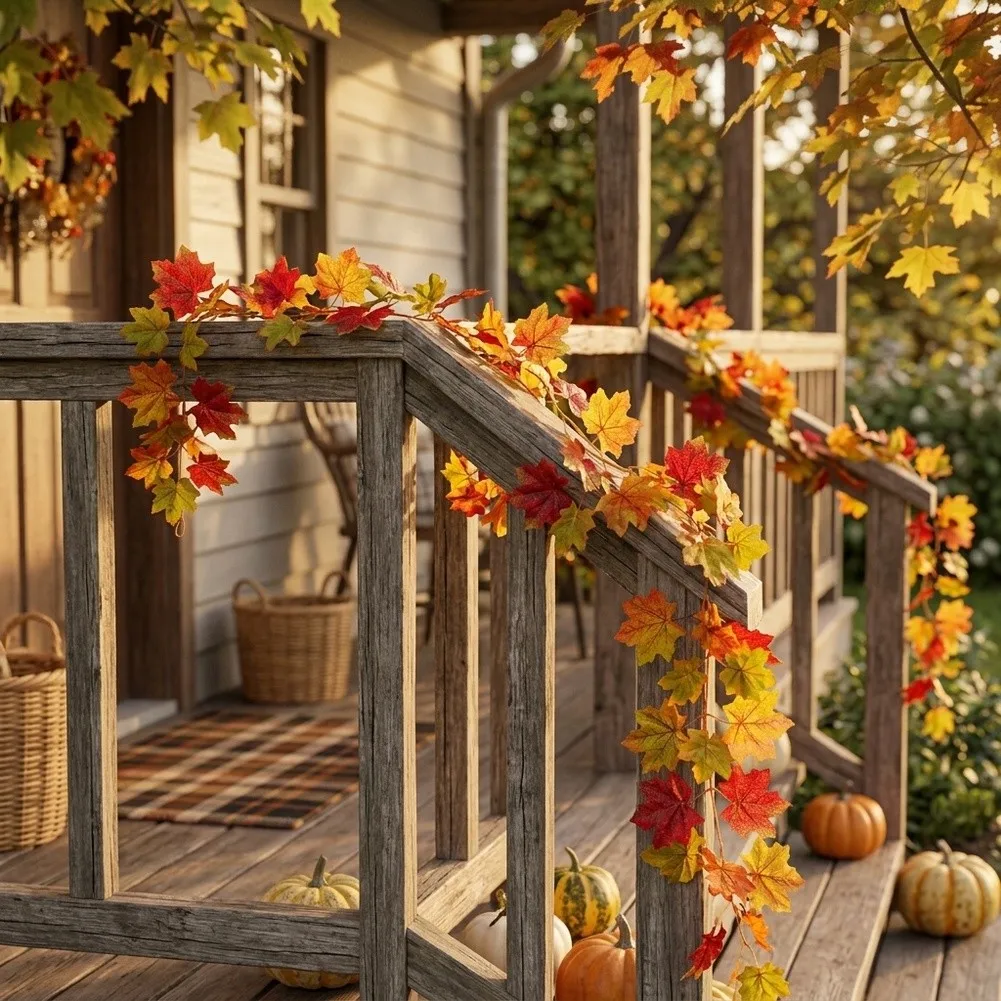 Harvest Festival Decor Artificial Maple Vine Lifelike Autumn Leaves Synthetic Material Lifelike Autumn Maple Leaves