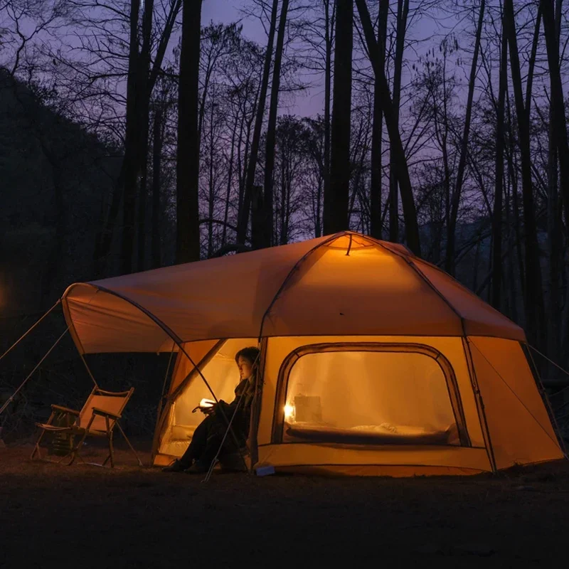 Tienda hexagonal de diseño biónico para acampar, carpa de rana enorme, portátil, plegable, a prueba de lluvia, emergente instantáneo para 5-8