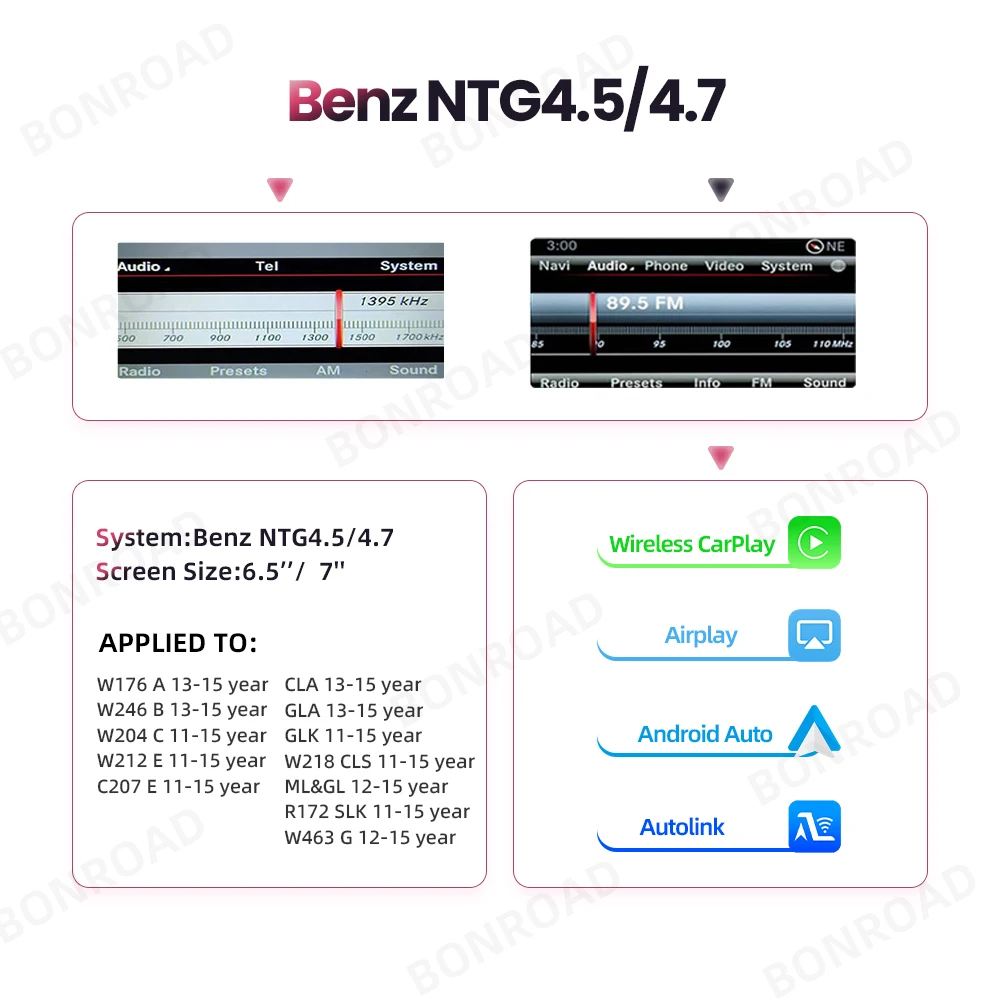 Bonroad Draadloze Carplay Adapter Android Auto Module Voor Mercedes Benz C Glc W205 A Cla Gla B E Gle Cls Bluetooth Navigatie