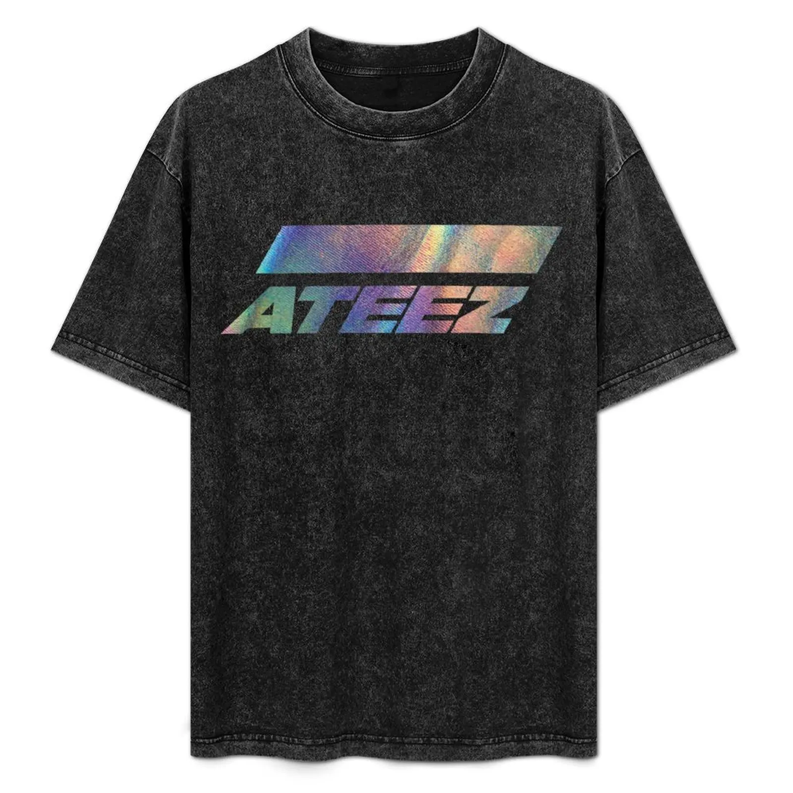

ATEEZ Logo Holographic Style Silver Rainbow Atiny T-Shirt Active Wear Sports T-Shirt for Men