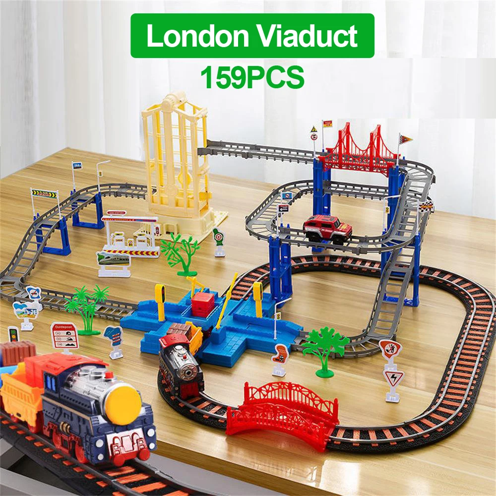 Multifuncional elétrico pequeno trem Playset, carro ferroviário, Cidade Fogo Engenharia, DIY emenda, estrada sinal Gadgets, presentes do menino, B012