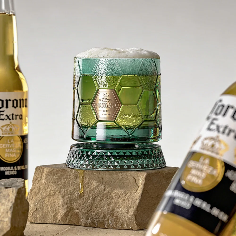 Football Whiskey Glasses Rotatable Tumbler Crystal Glass Cup Drinking Glasses with Creative Coasters for Scotch,Bourbon,Cocktail 2