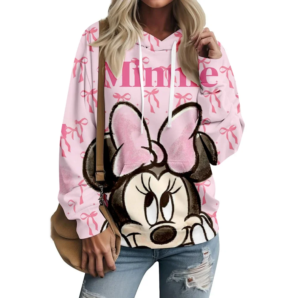 Otoño Vintage estampado Disney Mickey Mouse Minnie estampado sudaderas mujeres cuello redondo manga larga jersey Tumblr moda Jumper