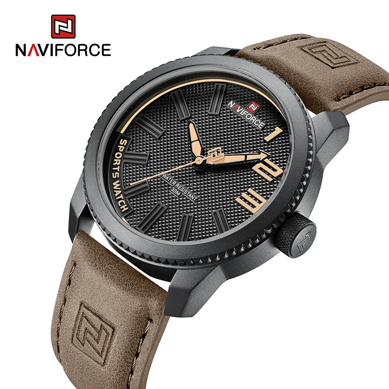 NAVIFORCE Men Wristwatch Top Brand Luxury Waterproof Man Watch Genuine Leather Sport Military Army Quartz Male Clock