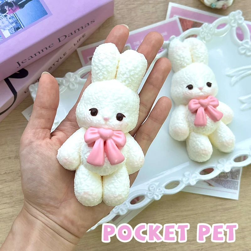 Bow Bunny Food-grade Silicone Taba Squishy, Office Stress Relief Creamy Soft Handmade Squeeze Toy, Christmas Easter Gift