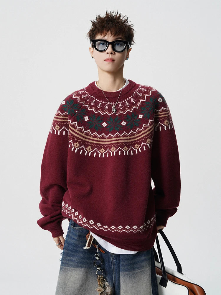 

Retro American Red Cisas Sweater Men's Loose Casual Lazy Sle Base Layer irt Winter Warm Breathable Knitted Top