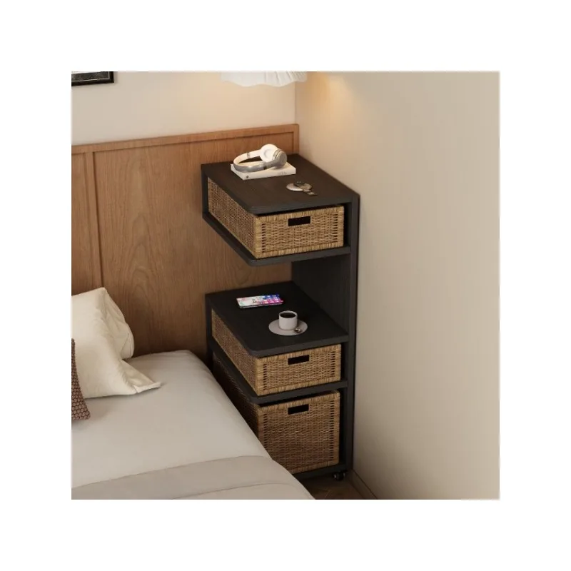 Ultra-thin and extremely narrow-sided version of household rattan instead of artifact, small simple bedside table, shelf
