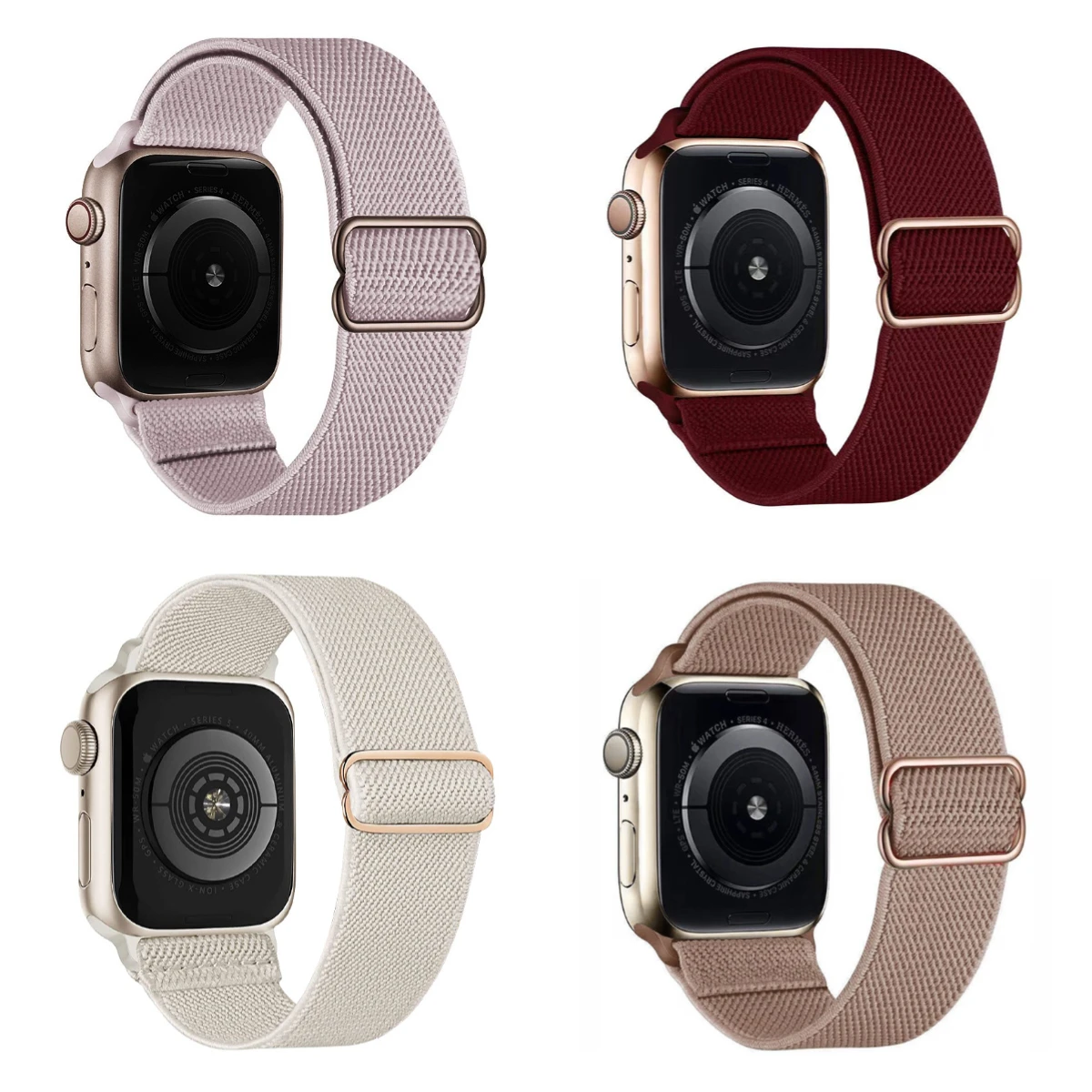 4 Pcs/Pack Stretchy Solo Loop Compatible with Apple Watch Band 38 40 41 42 44 45 49mm Nylon Elastic Braided Strap for iWatch
